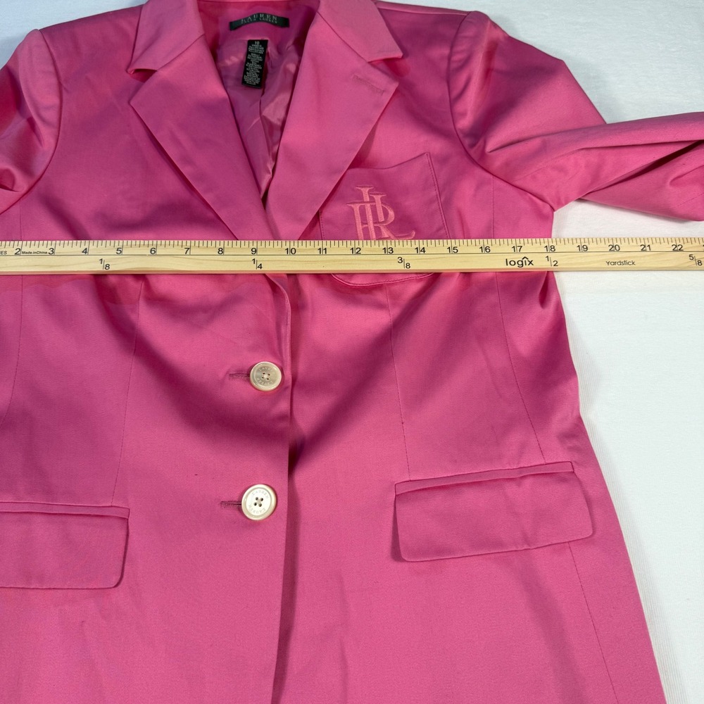 Lauren Ralph Lauren Pink Cotton Blazer Embroidery Logo Preppy Barbie Size 10 Y2K - Picture 7 of 16